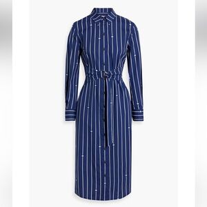 Derek Lam 10 Crosby Striped Cotton-Blend Poplin Midi Shirt‎ Dress 4 Navy NWOT
